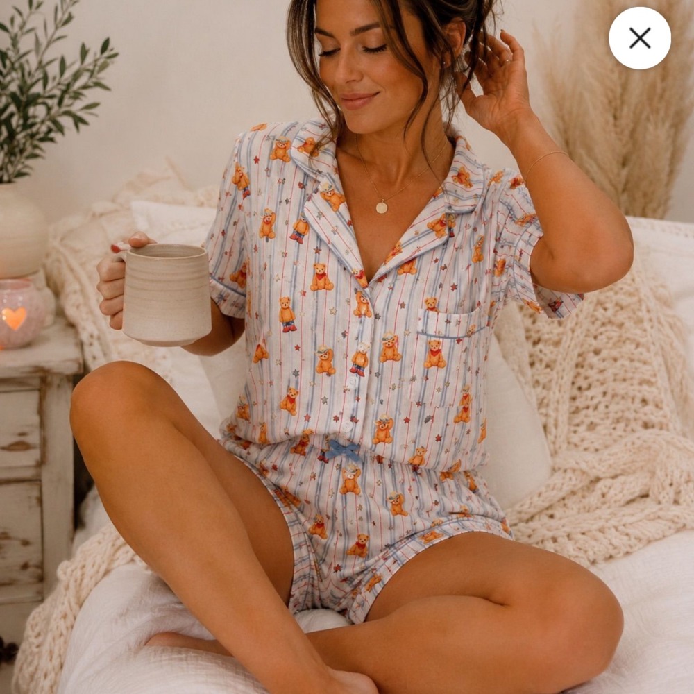 Staykation Bamboo Teddy Bear Western Pajama Set Women's M Pajamas Loungewear